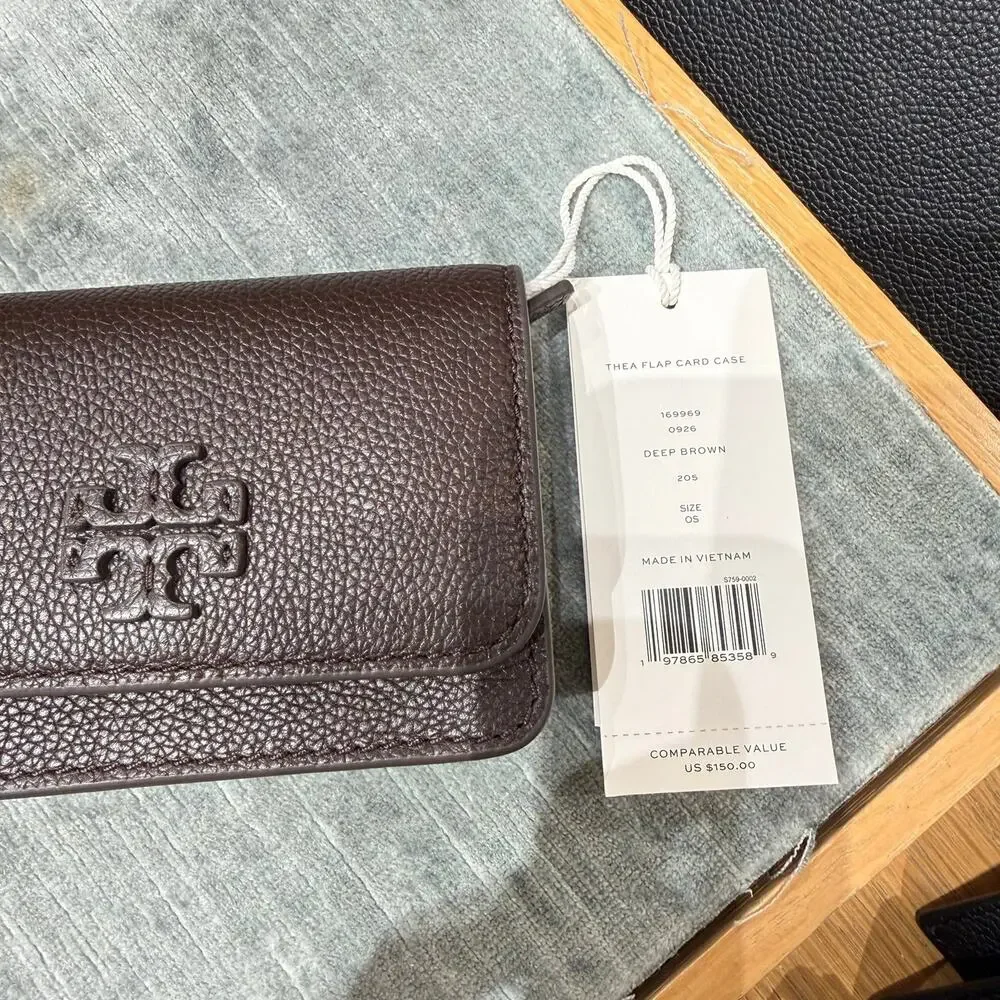 New‼️Tory Burch Thea Flap Card Case 169969 Deep Brown $150